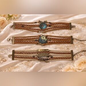 Bohemian 3 Piece Brown Leather Bracelet Set OS NEW!